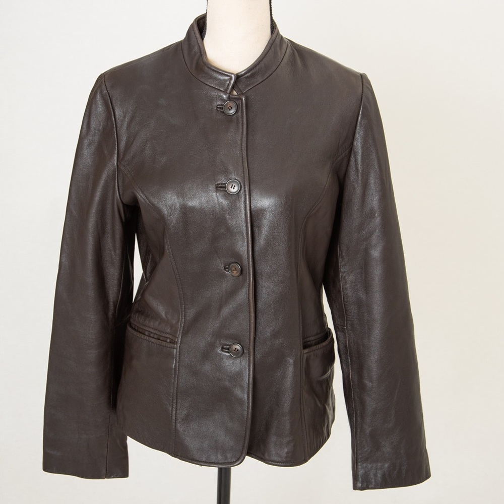 Leather jacket collarless buttery soft chocolate brown Max USA quality M